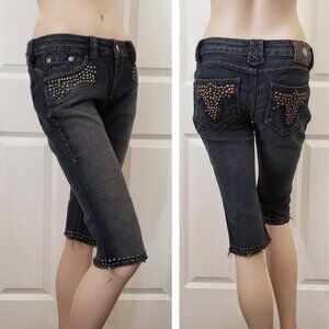 Y2K Antik Denim Grunge Embroidered Studded Capri Jeans SZ 27